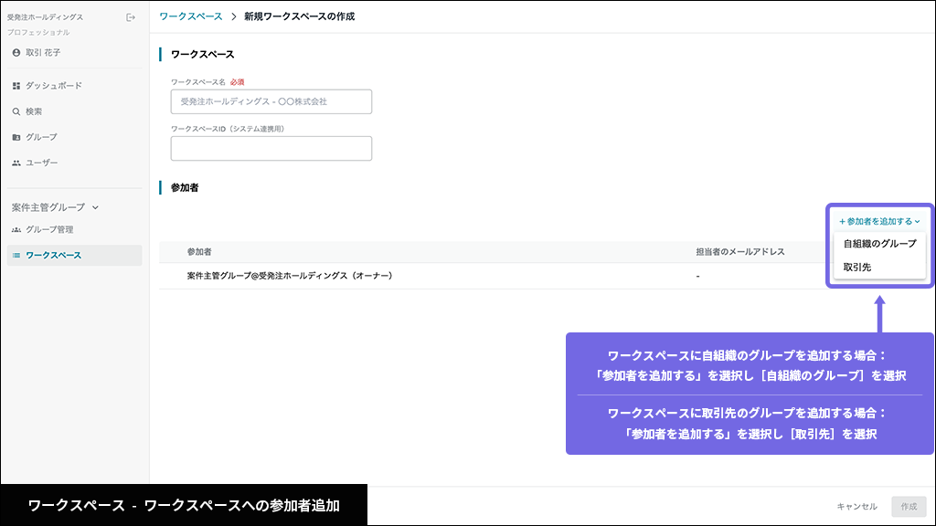 ワークスペース - ワークスペースへの参加者追加
