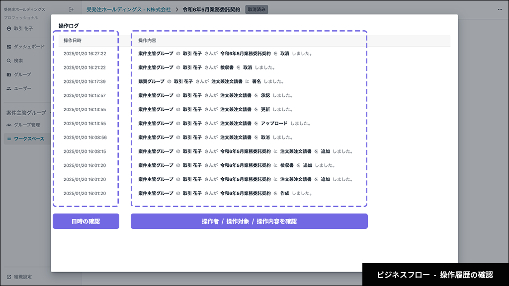 ビジネスフロー - 操作履歴の確認