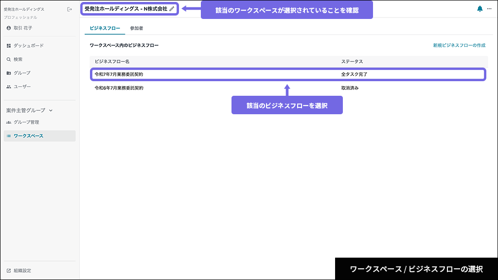ビジネスフローの選択