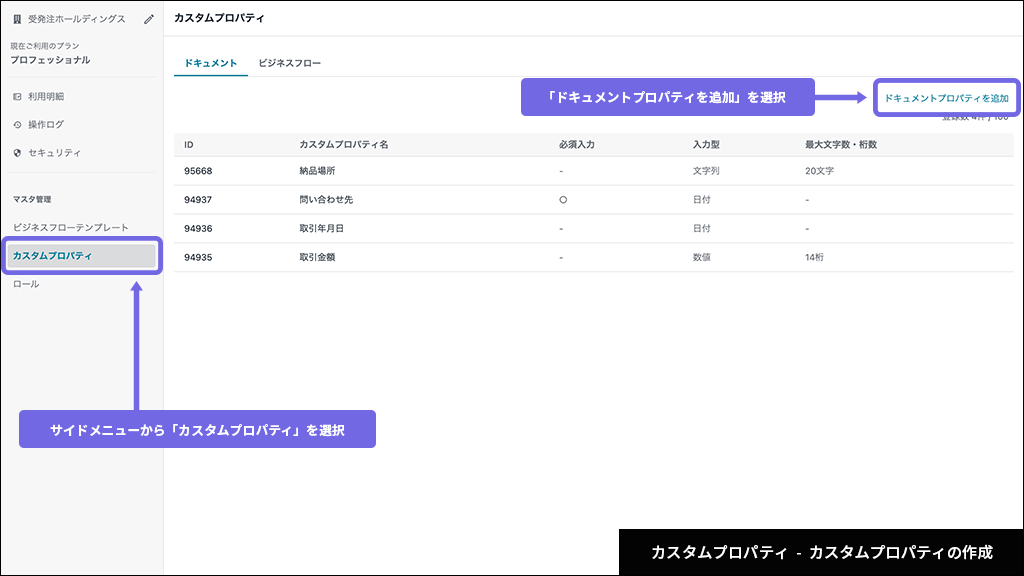 カスタムプロパティ - カスタムプロパティの追加